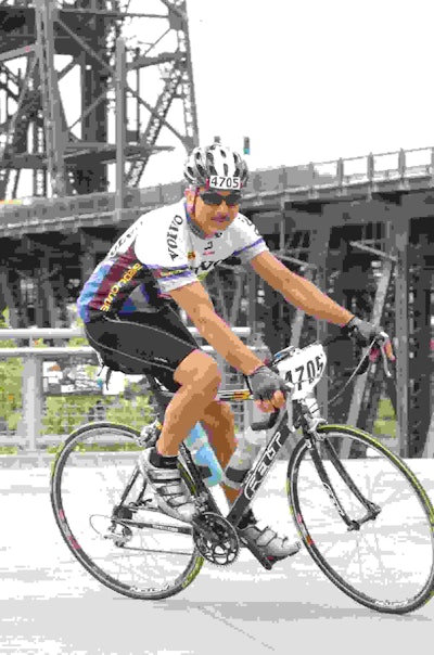 Prime leased owner-operator Mario Almendarez, who rode a total of 538.99 miles to win the carrier’s 2013 May Bicycle Challenge. Nearly 30 of the company’s operators carry bikes with them on the road.