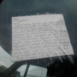 This photo was posted by driver Steven Weber to Facebook after he saw it on the window of a truck parked next to him in Coon Rapids, Minn. Click through it for a larger version on Facebook to read it.