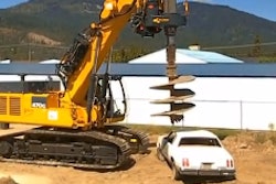 This drill is mounted on a John Deere 470G excavator.