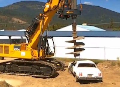 This drill is mounted on a John Deere 470G excavator.