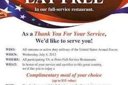 This isn’t by any means the first year TA Petro’s had the July 4 free-meal-for-vets/military program in force — this is last year’s poster.