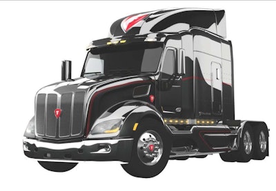 Firestone’s rendering of a Peterbilt branded with its “F-Shield” logo. Firestone is giving away a 2013 Peterbilt as part of a promotional sweepstakes, but has not said yet what model the truck will be.