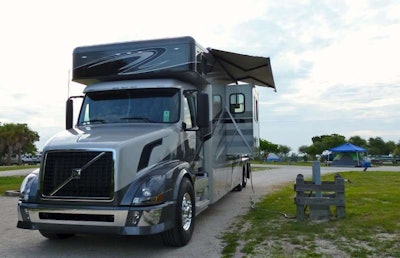 This multipart feature put the spotlight on several team operations, including that of Landstar-leased Jon and Miriam Brown, who reap some of the primary benefits of a team operation. The decade-plus the self-proclaimed “accidental truckers” have teamed led to the 2011 custom-building of this beautiful 2012 Volvo VNL300 daycab custom chassis converted by Showhauler Motorhome Conversions with a maximum of creature comforts. outfitted by Showhauler Motorhome Conversions pictured here. With no freight on the hook, the rig is a cozy camper, as you can see.