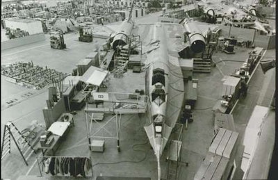 The A-12 Blackbird under construction at Lockheed in Burbank, Calif.