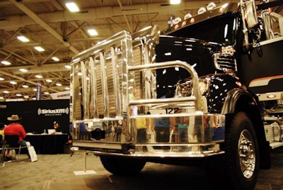 Freightliner 122SD wrecker on display at GATS, next to Sirius XM Road Dog’s live broadcast station.