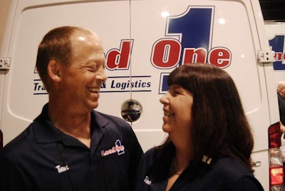 Load One-leased owner-operators Tom and Tina Evans choose to have Tom driving days, Tina running nights. Tom says it’s consideration of loading/unloading and fueling situations, which Tina tends not to like and which are mostly daytime affairs, that dictate such a schedule. “A lot of people run their 10 or 11 hours and change their drivers,” alternating shifts even after time off, with the last driver who was in the bunk taking over driving duties at the start of the next haul, says Tom. “We switch at midnight, no matter what, and we run 10-hour shifts. Keeping it on a schedule like that, we can run coast-to-coast, and it only changes our schedule by four hours.” By the end of the run, Tina will be starting her driving shift at 8 p.m.
