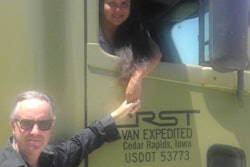 Team drivers Martin and Carolina Hill operate this Freightliner Columbia in a lease-purchase arrangement with CRST Van Expedited. Martin also has made news with a federal civil-rights lawsuit against the Texas Department of Public Safety alleging trooper violations of 4th Amendment protections when waking sleeping co-drivers for nothing more than an ID check. Find Hill’s June 2013 letter to Overdrive about the case here.