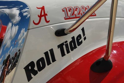 Agee’s Sparta, Tenn., fleet put the truck together with Alabama Crimson Tide colors and graphics to complement a University of Tennessee Vols rigs already running under their authority, Price added, perhaps on the way toward covering the entire SEC someday.