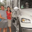 Gary and Barb Shade with pup Oliver and the couple’s Freightliner M2 expediter