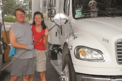 Gary and Barb Shade with pup Oliver and the couple’s Freightliner M2 expediter