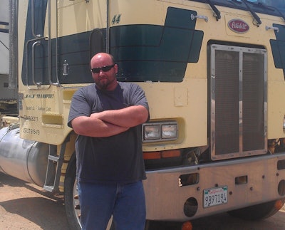 Martin Jez, with a 1980s Peterbilt he owned for a time before moving on with the 2000 Freightliner he owns today. The Freightliner falls this year under the prohibition on 1996-2006 model-year diesel engines operating in the state that is the CARB Statewide Truck and Bus Rule.