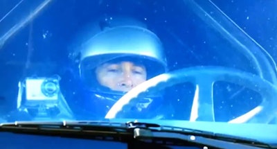 Scott Godfrey of Godfrey Trucking in the cab before his 2011 jump.