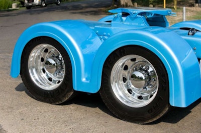 El Patron’s “nightmare blue” paint has to be touched up to remove rock chips and other blemishes every time the truck is prepared for a show.