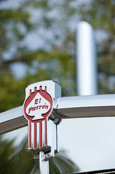 “El Patron” is inset into a Kenworth emblem on the hood, seat backs and armrests of Bill Hall Jr.’s W900L.