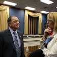 Rep. Richard Hanna, chairman of the House’s Small Business Subcommittee, took FMCSA Administrator Anne Ferro (right) to task in a hearing Nov. 21 on trucking’s hours-of-service regulations. Here, the two talk after the hearing.
