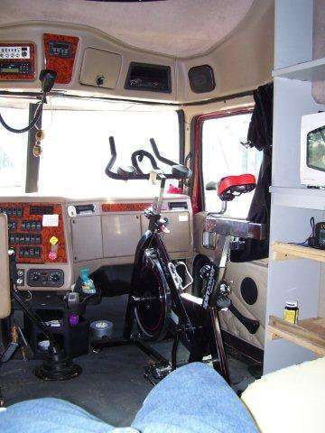 Wilson recommends small changes for getting in shape on the road — things like not taking the closest parking spot, or walking a few laps around the truck. If you have his dedication to progressing in fitness, then consider bigger changes, like his installation of a stationary bike in the cab. Other riders/drivers carry road and mountain bikes with them.