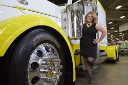 Josh Skidmore’s 2007 Peterbilt 379 serves as the backdrop for Overdrive’s Most Beautiful contest winner Maggie Stone, a hog hauler out of Iowa. Skidmore’s truck left The Great American Trucking Show in Dallas in August as the winner of the Overdrive’s Pride & Polish National Championship in the Working Bobtail category.