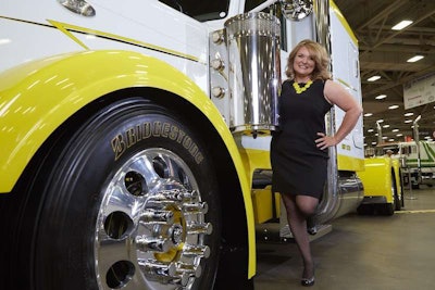 Josh Skidmore’s 2007 Peterbilt 379 serves as the backdrop for Overdrive’s Most Beautiful contest winner Maggie Stone, a hog hauler out of Iowa. Skidmore’s truck left The Great American Trucking Show in Dallas in August as the winner of the Overdrive’s Pride & Polish National Championship in the Working Bobtail category.