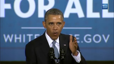 President Barack Obama gave a speech at a SafeWay in Maryland on Monday, where he directed the Department of Transportation and the EPA the next round of fuel standards for Class 8 trucks for post-2018 models.