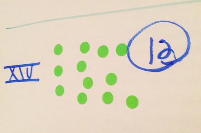 Deliberation within the MCSAC Feb. 11 included members’ voting via green stickers placed on favored items, out of a total 38, spread out on the walls of the meeting room. This pictures shows the total votes for a provision for FMCSA to move ahead with a rulemaking on sleep apnea in medical certifications. Its 12 total votes landed it within the top six measures.