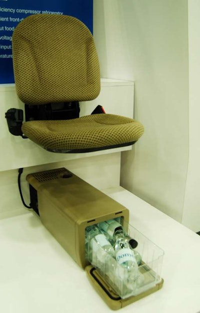 In addition to the Blizzard, in its MATS booth Dometic is showcasing custom solutions like this underseat drawer refrigerator, made for John Deer to go under a tractor seat. Its relatively new CD-030 drawer refrigerator holds the potential be installed under a truck seat.