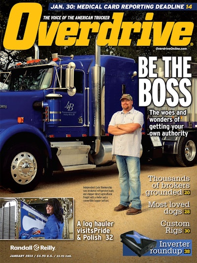 Owner-operator Cody Blankenship and his Kenworth W900 on the January 2014 cover. For more on the hauler, visit this story about the last 2013 blackeyed-pea haul out of a particular Texas acreage Blankenship works.