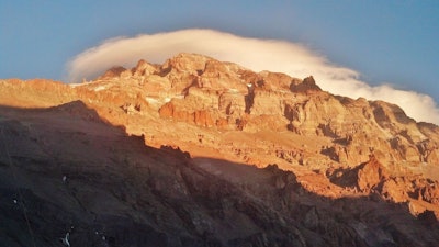 Aconcagua, at 22,838 feet, is the second-highest of the Seven Summits, the tallest mountains on each continent. Matt Hopkins took this shot of the peak and North Face with his camera phone. “I turned around at what’s known as the White Rocks,” he says of the highest elevation he reached, well before the summit. “There’s a spot where you put crampons on and hike across the glacier. I turned around right at the spot where the wind was going to get super bad.” Find more images from the climb in the photo gallery below.
