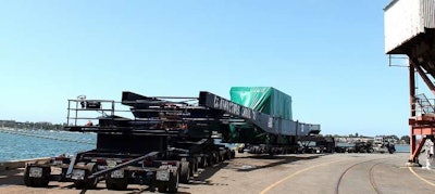 The custom 43-axle trailer built to accommodate the STG comes in at “362-ft long with trucks and” a maximum carrying capacity of 800,000 lbs., said Rabaino, the biggest trailer Contractors Cargo has ever built and used.