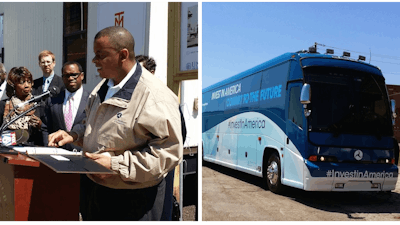 Secretary Anthony Foxx is on an eight-state tour in the Invest in America bus, making about 15 stops to push for a long-term highway funding plan.