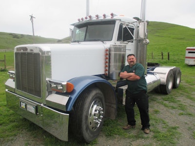 Loren Hutnick and his 1988 Peterbilt. The rig, after undergoing a rebuild, has been off the road for some time as Hutnick has taken work hauling for another company. Read more about the operator’s options under the Truck and Bus Rule come yearend via this link. Photo by Kevin Jones.