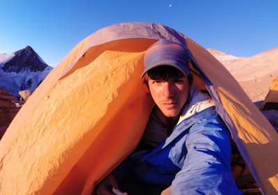 Matt Hopkins at Camp 2 up the mountain from Aconcagua Base Camp on the morning of Feb. 10. Camp 2 is at 17,000 feet elevation.
