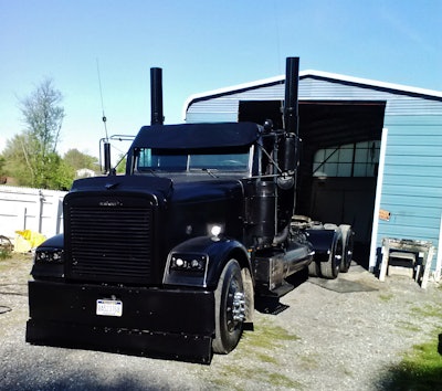 The truck, known as the “‘Black Out’ … works three to four days a week ” at this point, Timbrook says. It’s powered by a 550-hp Series 60 Detroit.