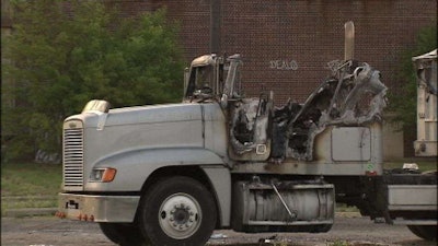 Boeglin’s truck, after authorities put the fire out. (Photo from Fox 2 Detroit)