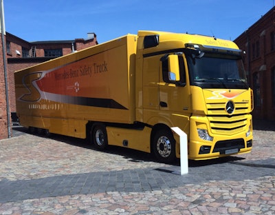 The self-driving Mercedes Actros tractor-trailer Daimler has on display in Germany for its autonomous truck unveiling event.