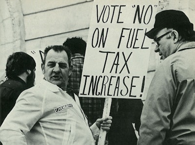 From a 1979 issue of Overdrive: Members of Parkhurst’s Independent Truckers Association stage a protest against a fuel tax hike.