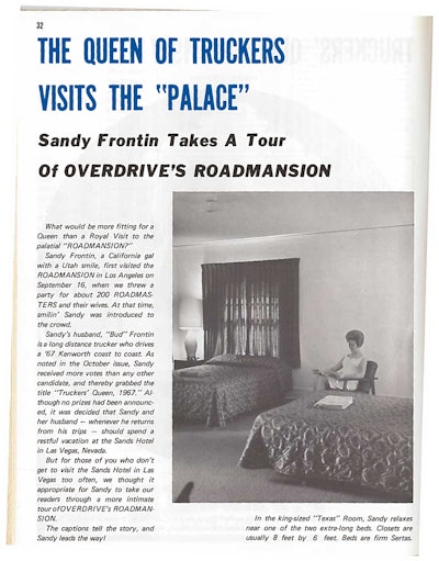 The queen of truckers visits the palace page showing sandy frontin sitting in one of the king-sized texas rooms