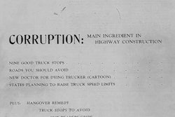 The first issue of Overdrive, published in September, 1961, focused on “corruption” but also contained elements that would become staples of the magazine: truck stops, cartoons, roads, speed limits and readers’ gripes.