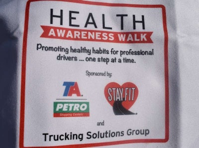 The Trucking Solutions Group of owner-operators conducted its annual GATS Health Awareness Walk this morning, Aug. 23, with a sizable group of participants. Sponsoring organizations in addition to TA Petro and the StayFit program included Swiftwick compression socks designed to maintain blood flow in the lower extremities. Health Walk participants could claim a free pair of the socks at the Swiftwick booth at the Great American Trucking Show.