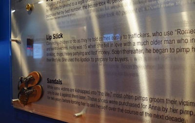 Among the artifacts are a pair of sandals, bought by a pimp for a young women he “groomed” for more than two years before forcing her to sell herself over a subsequent decade. Also, a cell phone an 18-year-old trafficked by an older man in her community was given with only the man’s number programmed into it.