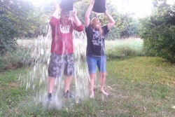 Wendy and George under the ice bucket