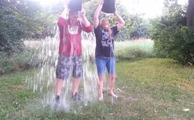 Wendy and George under the ice bucket