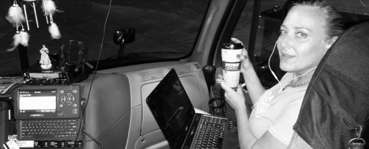 Wendy in-cab, with coffee