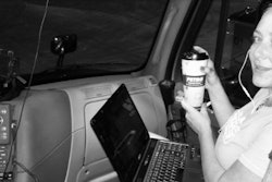 Wendy in-cab, with coffee