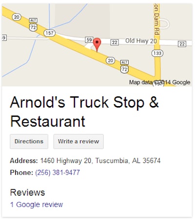 Find an online listing for Arnold’s Truck Stop via this link.