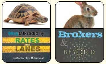 Catch both Tortoise and Hare in two podcasts now part of Kevin Rutherford’s AudioRoad Network on BlogTalkRadio.com – Rico Muhammad hosts the “Rates & Lanes” podcast Wednesday nights, and the new Brokers & Beyond show on Thursdays most weeks is hosted by Chad Boblett with a guest broker for each episode answering questions from callers. Both are recorded live, then available for later listening. A third podcast, “Trucking With Authority,” is hosted by Kenny Long.