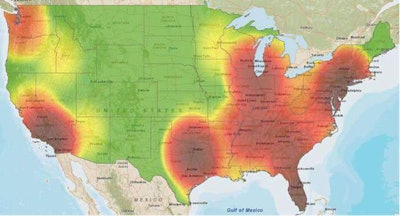 FreightWatch International’s cargo theft heat map for the third quarter.