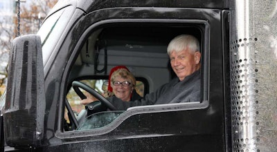 Owner-operator Elwood Higdem and his wife Joan. Higdem is driving the Kenworth T880 that’s hauling this year’s Capitol Christmas tree to Washington, D.C.