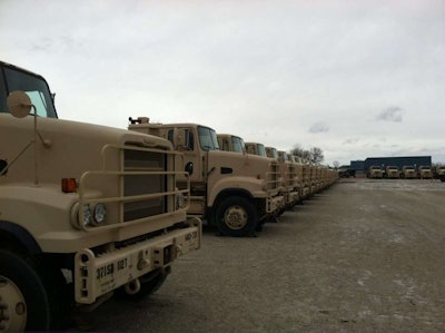 Military trucks lined up in the motor pool. Photos courtesy of Rob Ahlers.