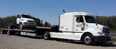 ‘HOTSHOT ON STEROIDS’: That’s what Sue Nelson of Ohio-based Straight Forward Transportation calls this single-drive-axle Freightliner, driven primarily by her husband, Kevin. It’s complemented by a Ford F250 diesel in which Sue occasionally runs a load in addition to handling all the back-office functions for the couple’s small fleet.