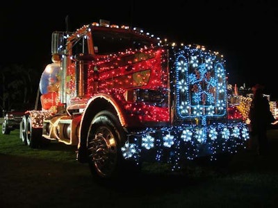 A tractor decorated for the Waimea, Hawaii, Christmas Twilight Parade, which takes place this Saturday.